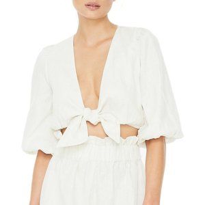 Faithful the Brand La Guardia White Linen Tie Hem Crop Top